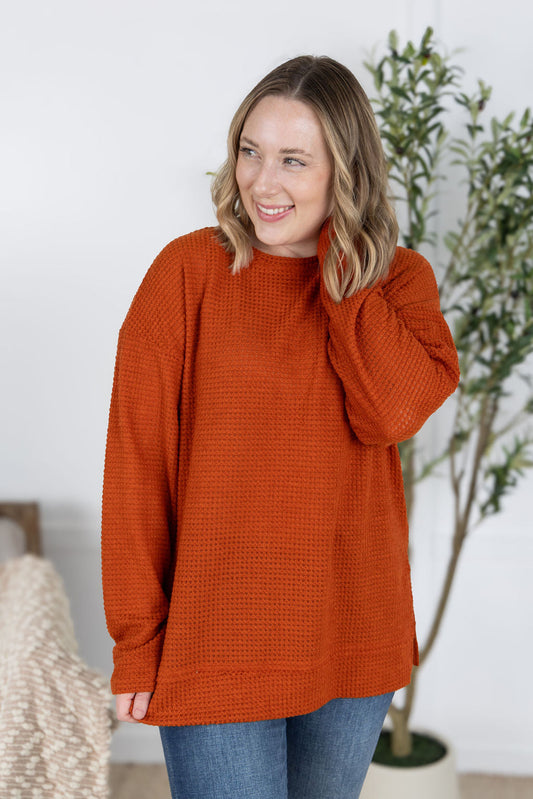 Waffle Knit Long Sleeve Top - Pumpkin