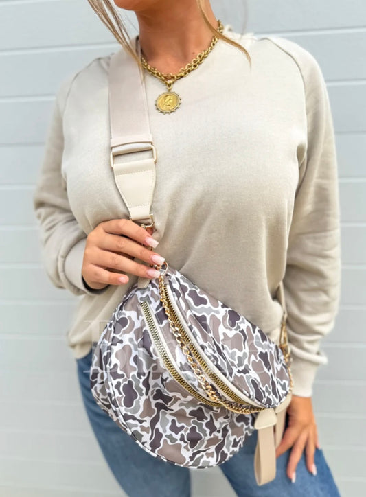 Double Zipper Crossbody Bag in Duck Camo Preorder