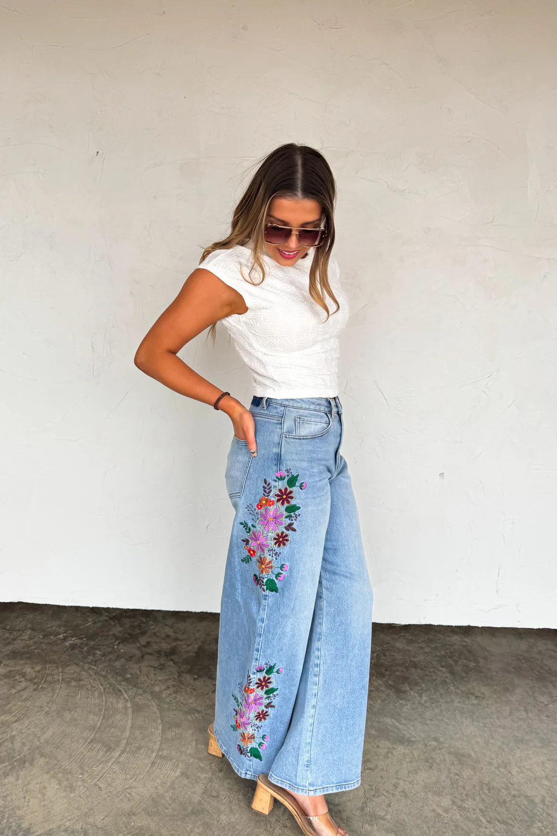 PREORDER: Eva Floral Embroidered Jeans // eta early May