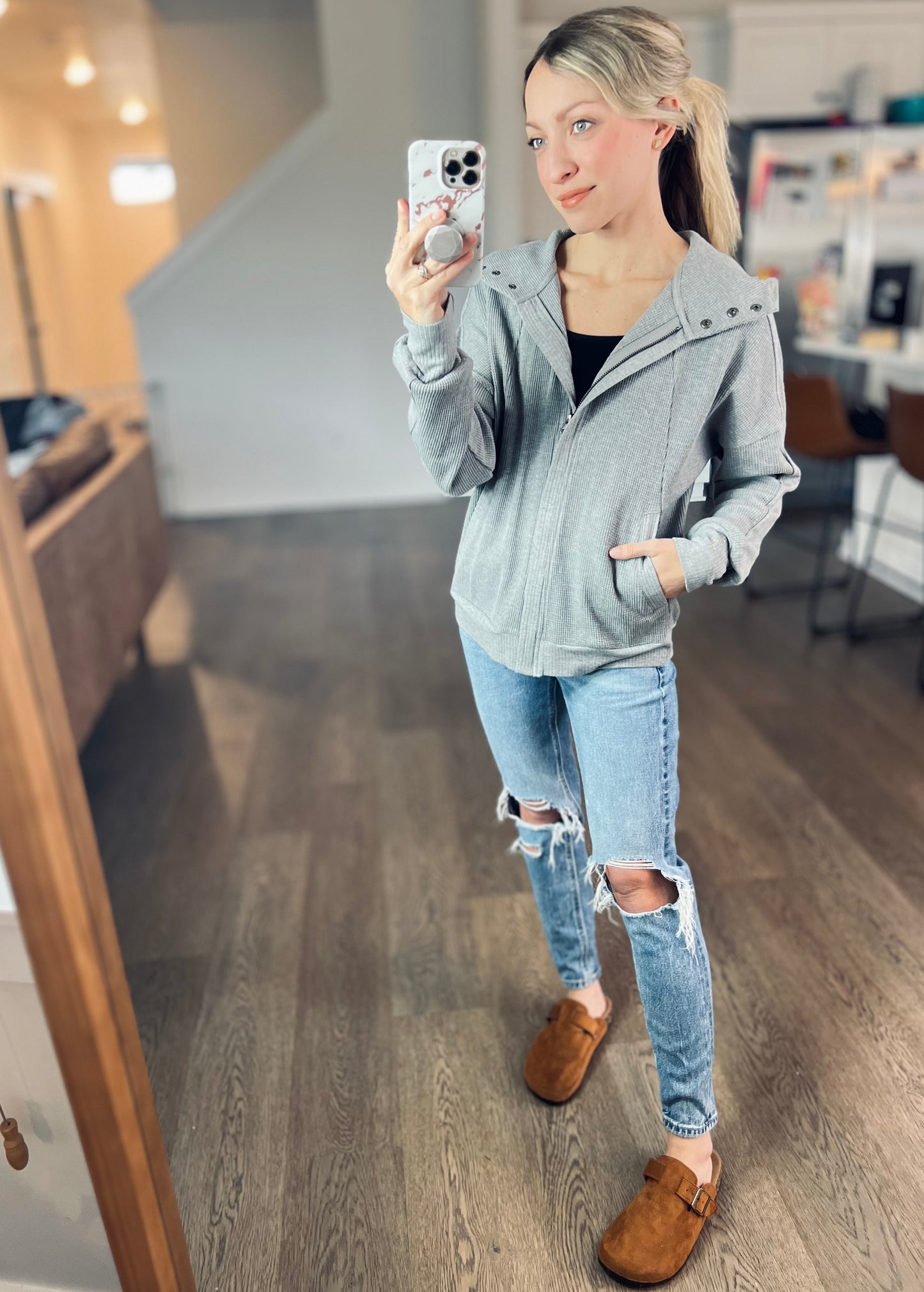 *free ship today* Cameron Full Zip Waffle Hoodie