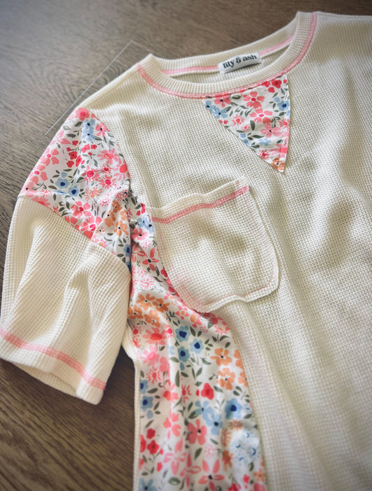 Syd Floral Top in Cream