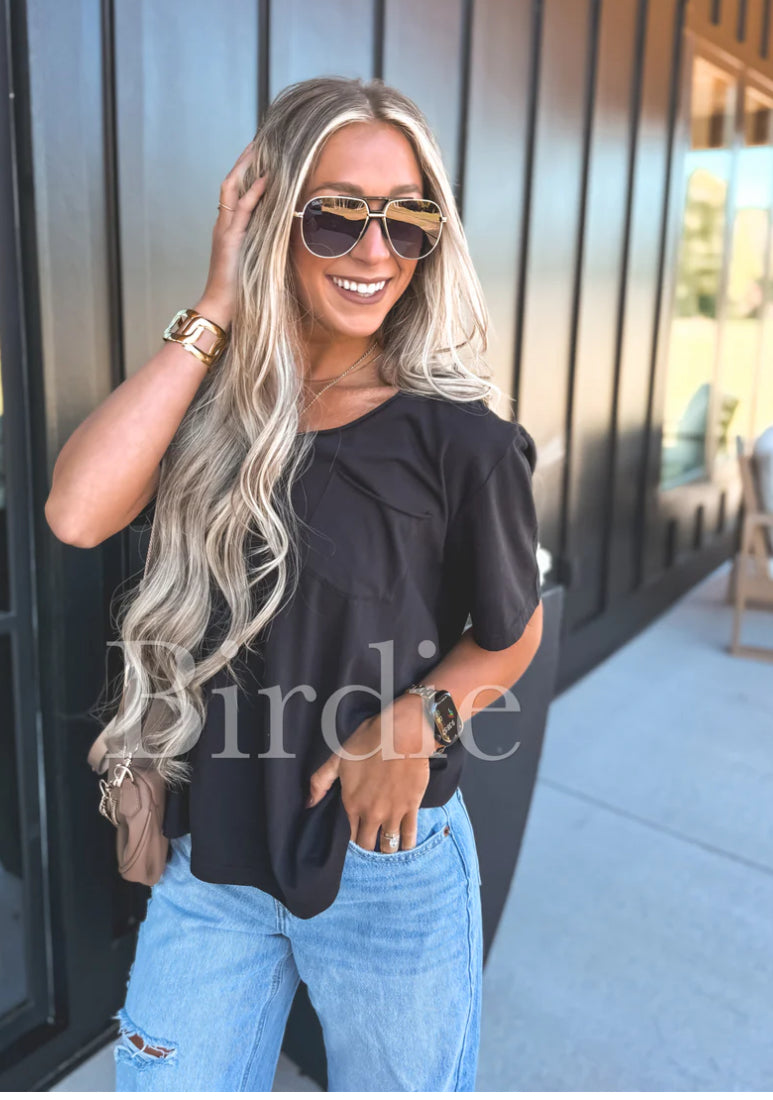 PREORDER: Soft Style V Neck Pocket Tee in Black // eta Jan