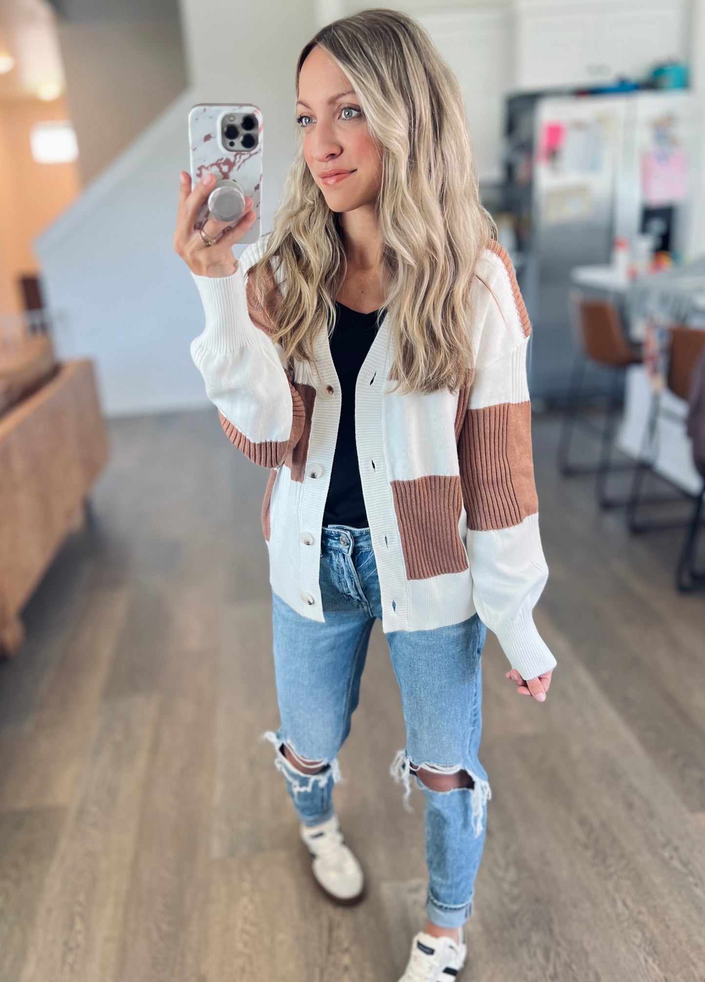 *free ship today* Mila Cream & Brown Cardi