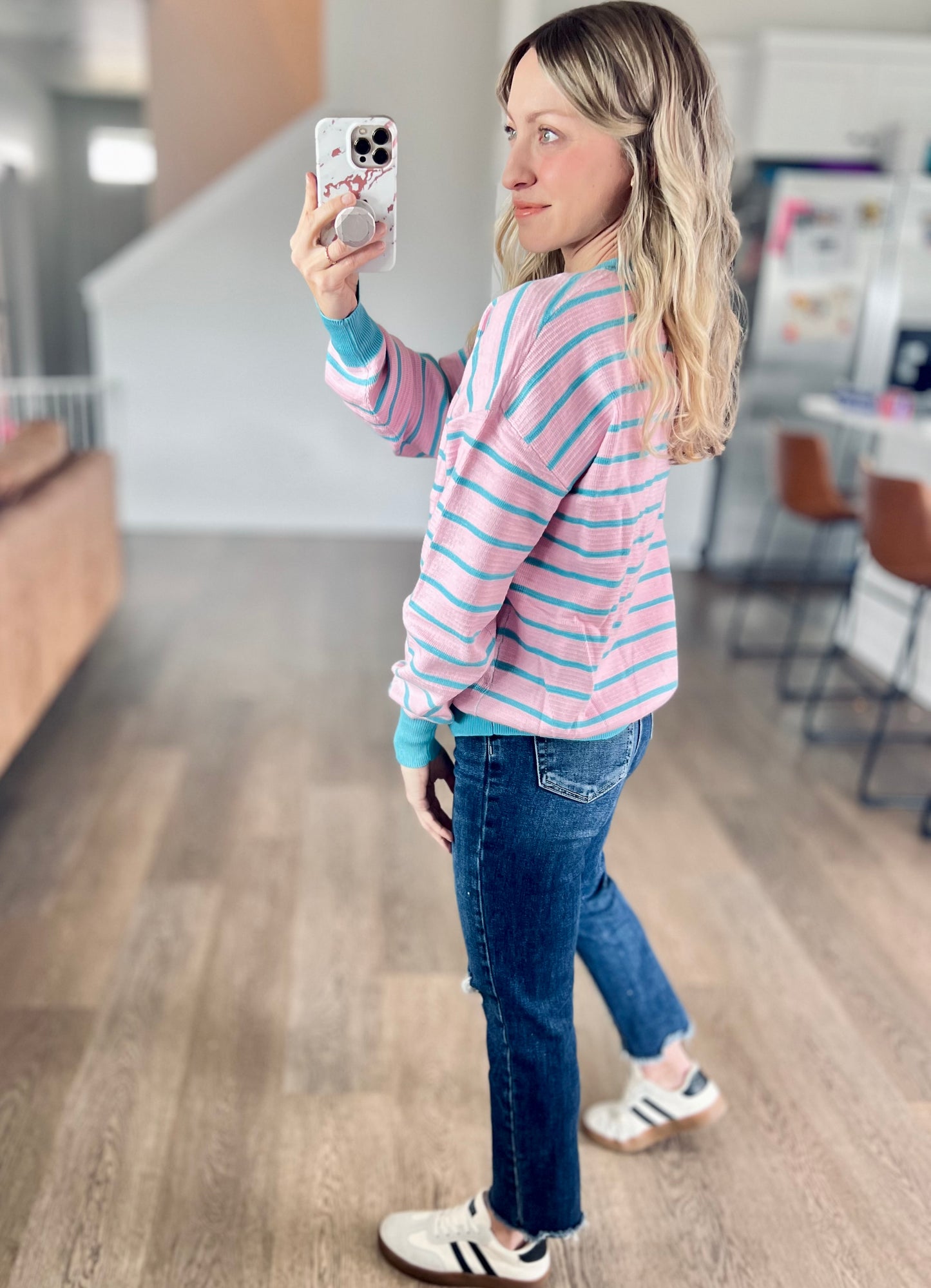 Happiness Stripe Sweater in Pink/Blue
