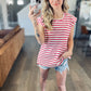Red Stripe Button Top