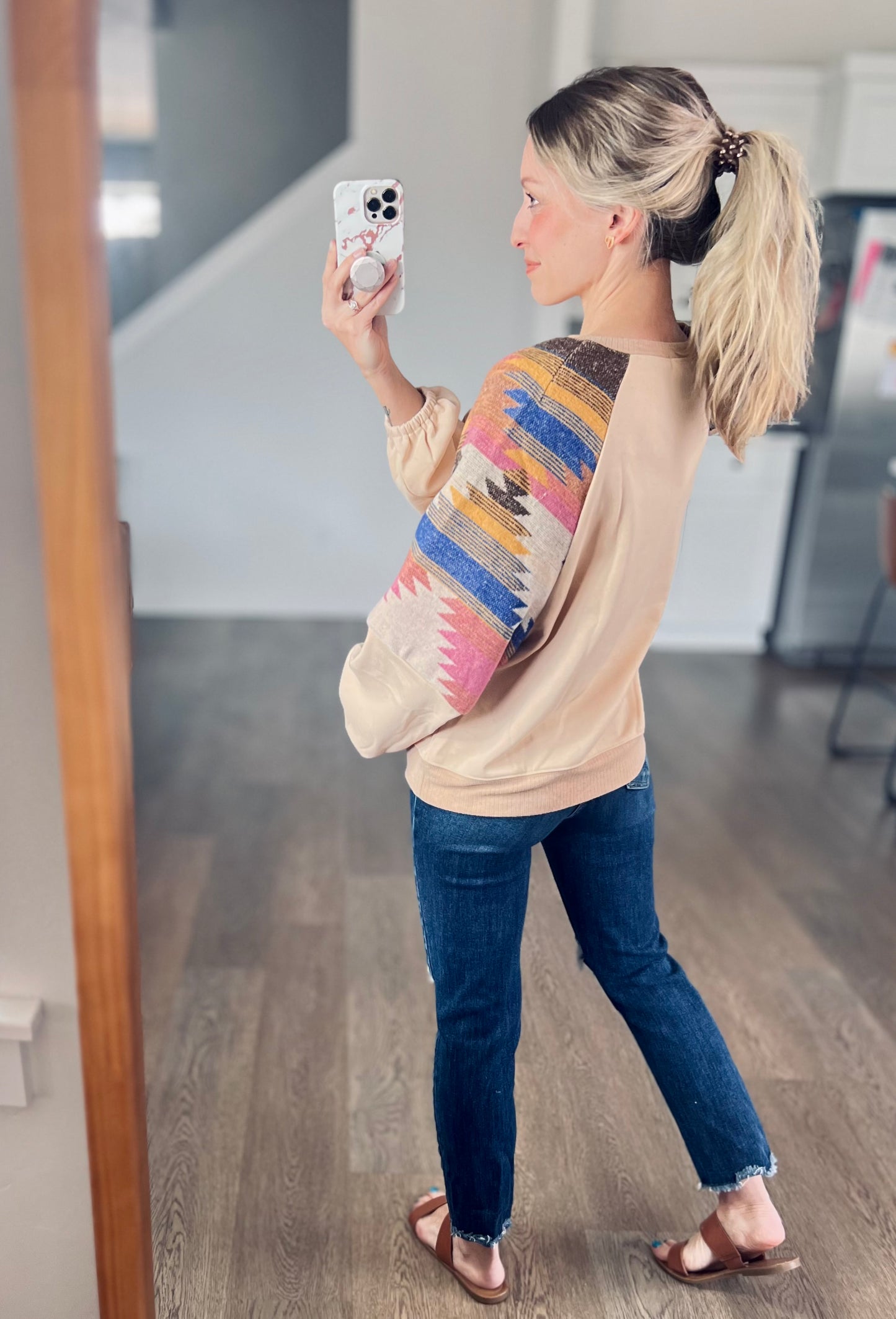 French Beige Aztec Pullover