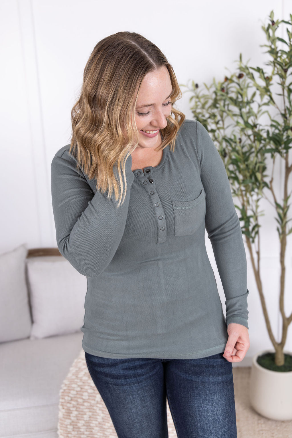 Georgia Long Sleeve Top - Dusty Jade