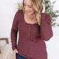 Striped Henley Long Sleeve - Burgundy