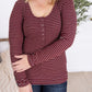 Striped Henley Long Sleeve - Burgundy