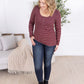 Striped Henley Long Sleeve - Burgundy