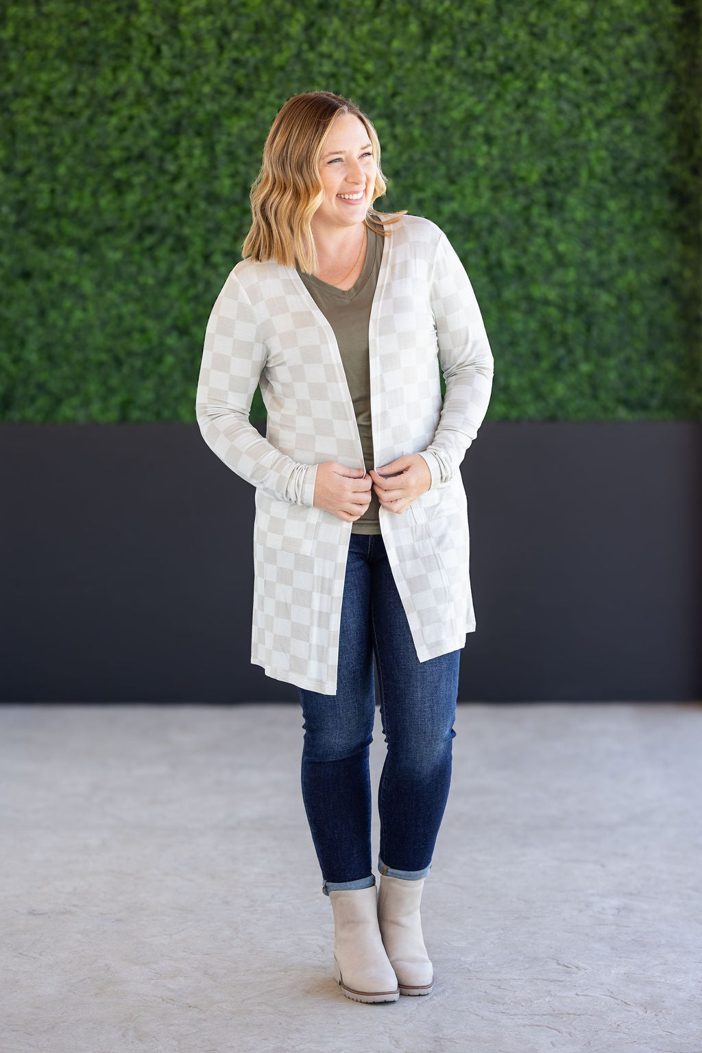 Classic Cardigan - Neutral Checkers