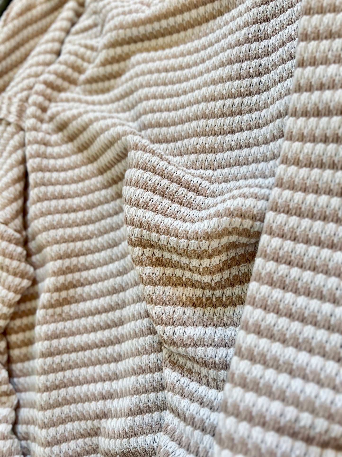 *free ship today* Relaxing Khaki Stripe Waffle Top