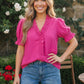 Ruffle Front Button Top in Hot Pink