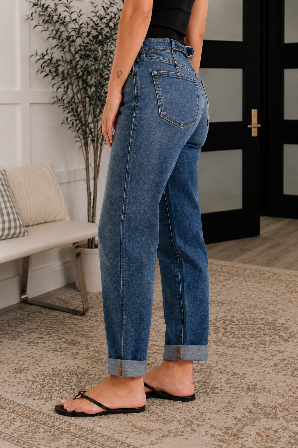 Daney Mid Rise Boyfriend with Adjustable Back Tab Denim - Judy Blue