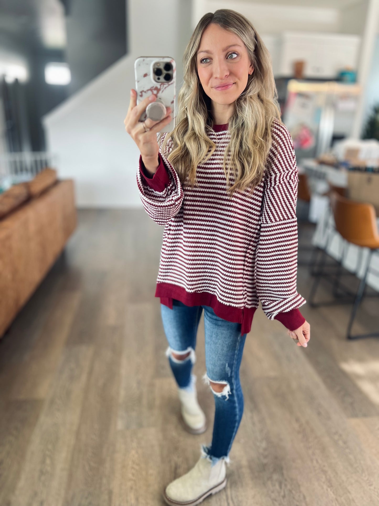 Relaxing Red Stripe Waffle Top