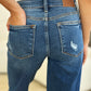 Mid Rise Distressed Raw Hem Dad Jeans - Judy Blue