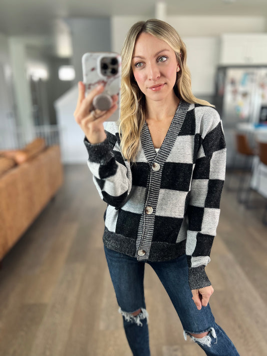 Another Day Black Check Cardigan