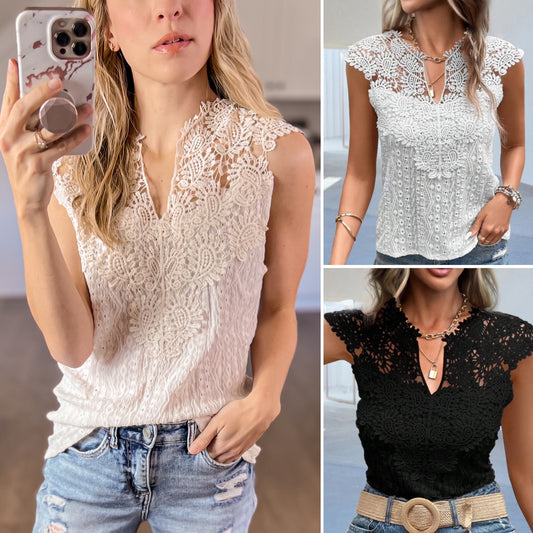Madeline Lace Detail Notched Blouse