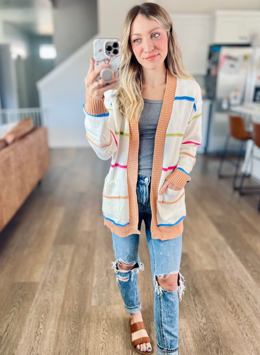 Lovely Stripes Cream Cardigan