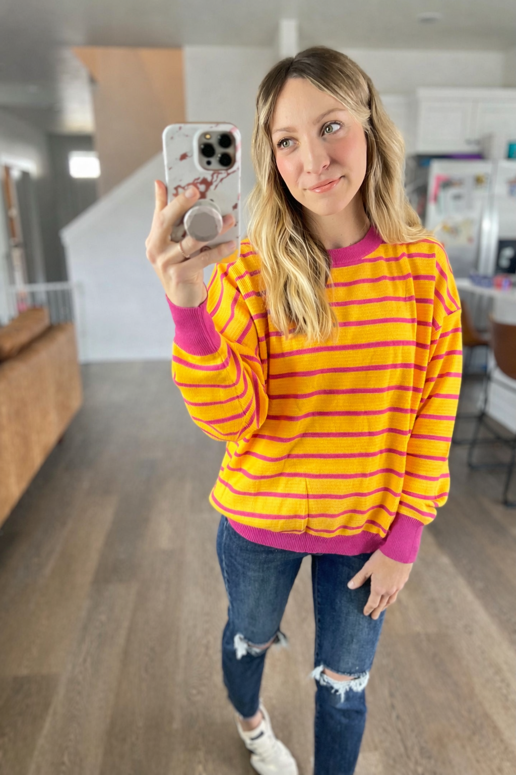 Happiness Stripe Sweater in Orange/Pink