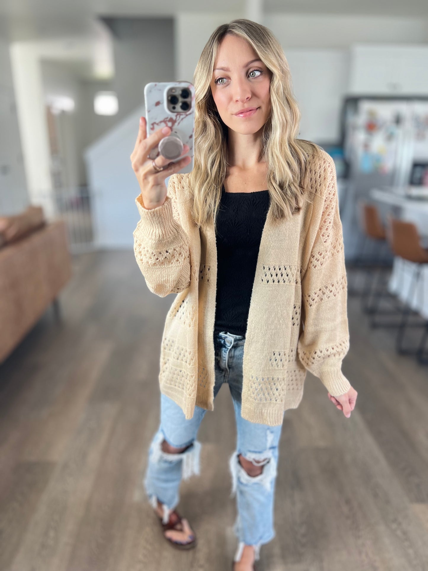 Openwork Long Sleeve Cardigan