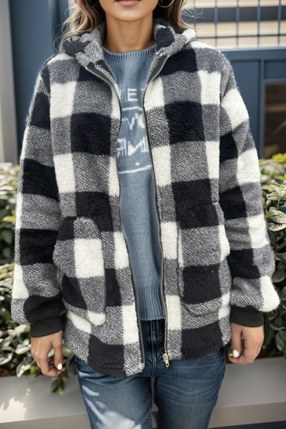 Cozy Plaid Full Zip Hoodie