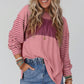 Round Neck Striped Long Sleeve Slit T-Shirt