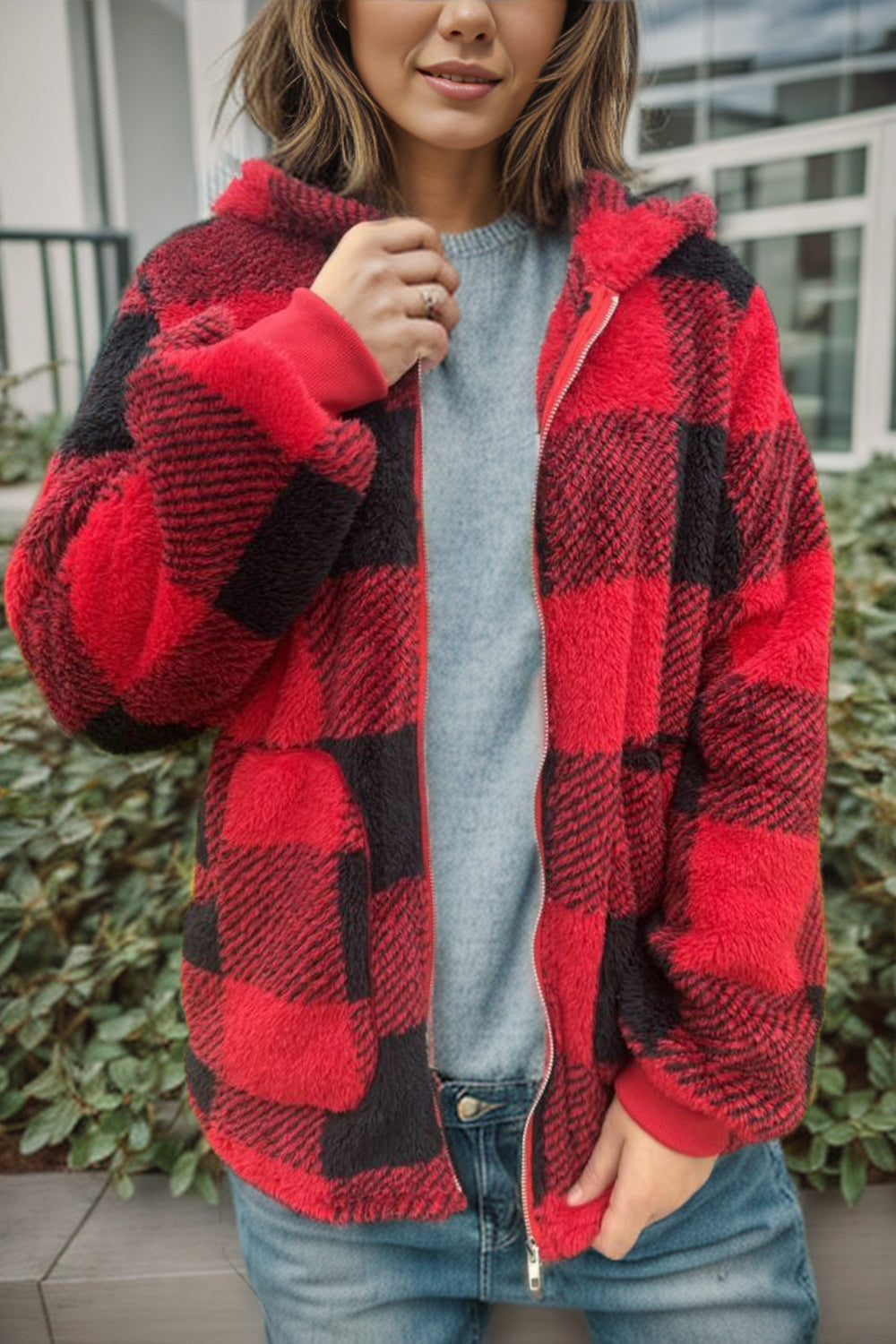 Cozy Plaid Full Zip Hoodie