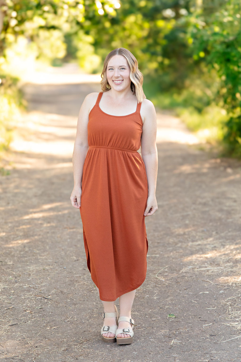 Reagan Ribbed Midi Dress - Rust FINAL SALE