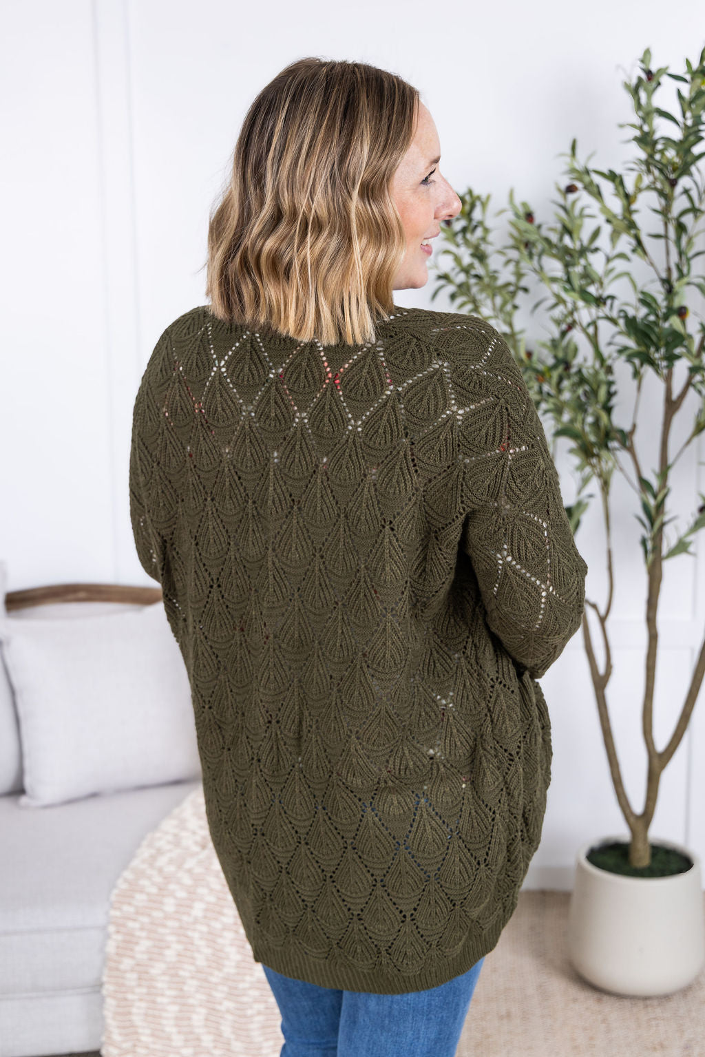 Open Knit Cardigan - Olive