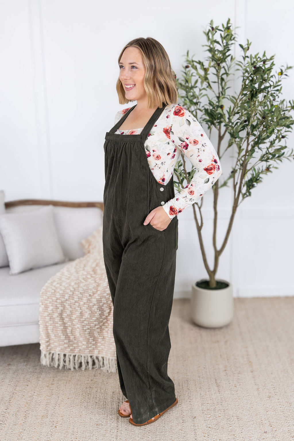 *new* Corduroy Overalls - Olive