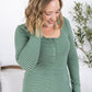 Striped Henley Long Sleeve - Fern