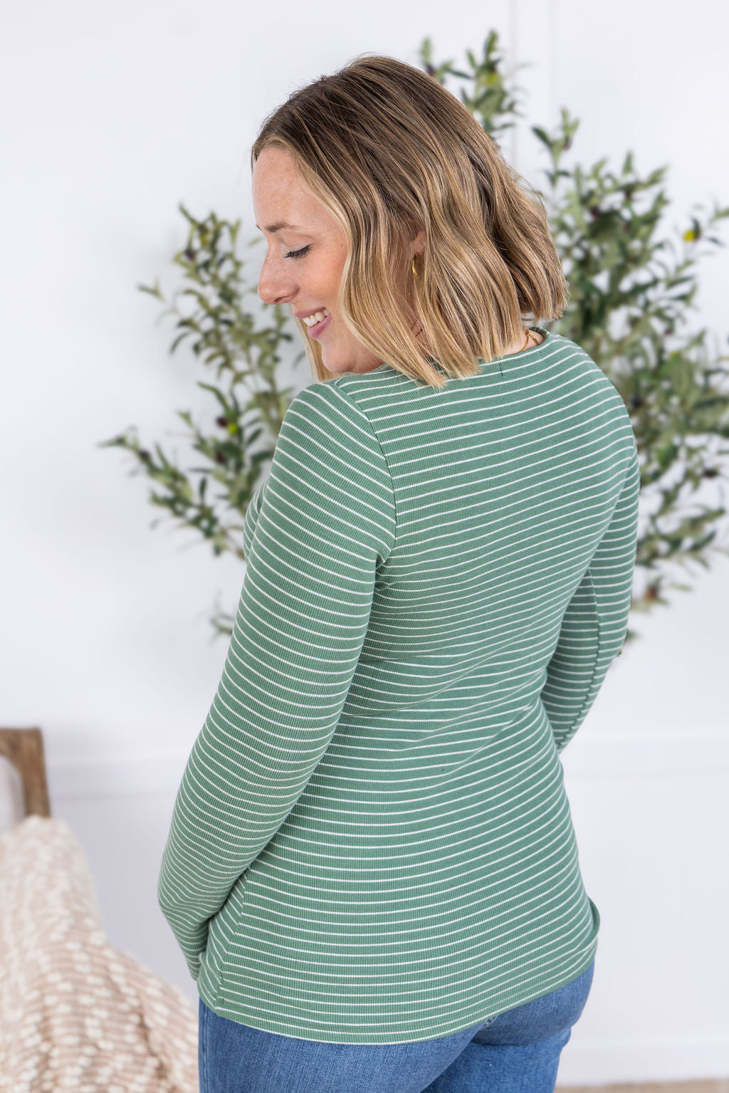 Striped Henley Long Sleeve - Fern