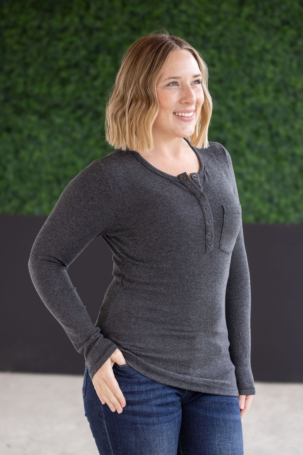 Georgia Long Sleeve Top - Charcoal