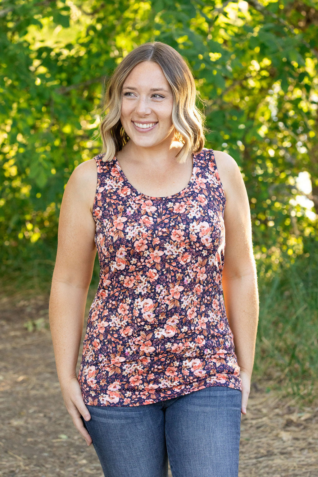 Luxe Crew Tank - Navy Floral Mix