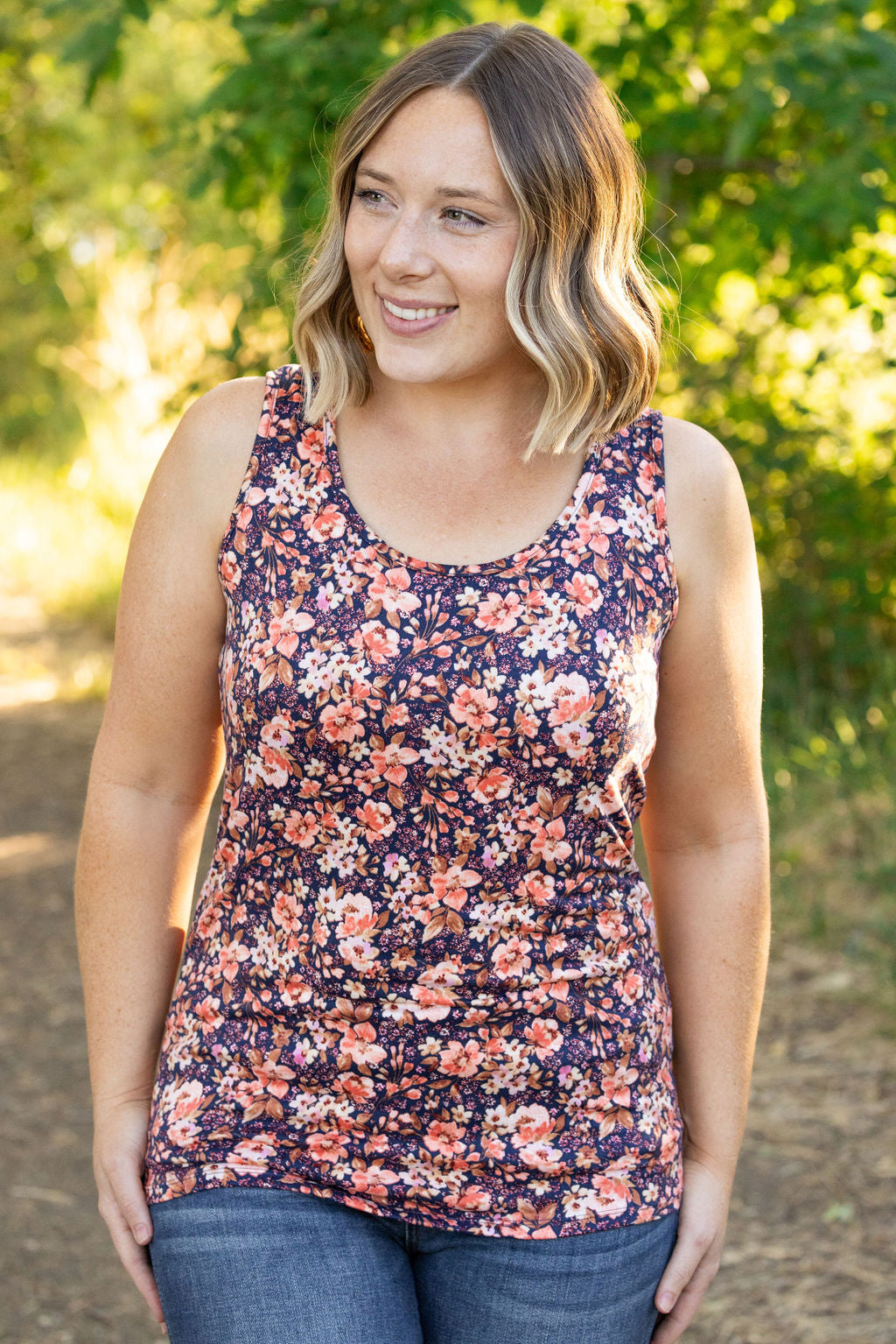 Luxe Crew Tank - Navy Floral Mix