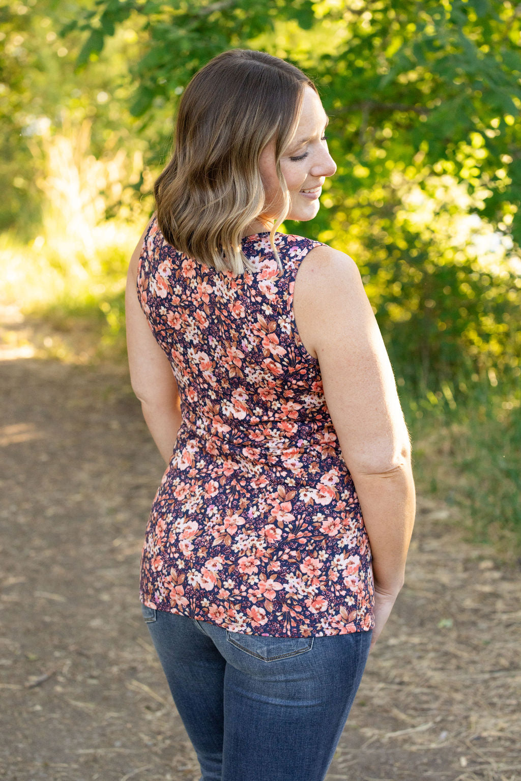 Luxe Crew Tank - Navy Floral Mix