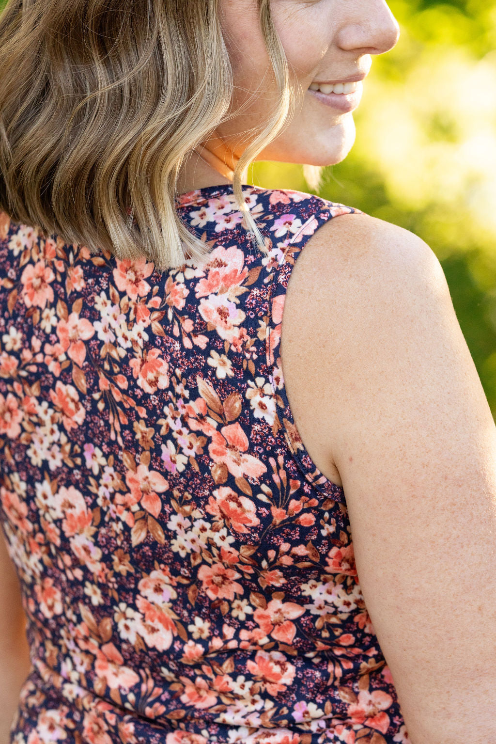 Luxe Crew Tank - Navy Floral Mix