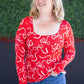 Alyssa Long Sleeve Top - Red and White Ribbons