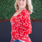 Alyssa Long Sleeve Top - Red and White Ribbons