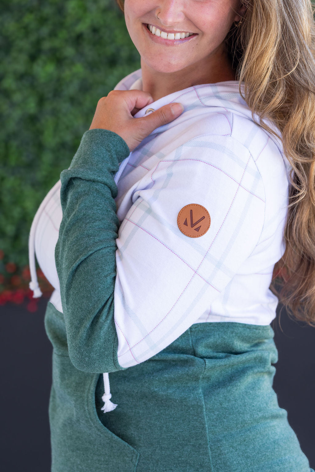 *new* Hailey Pullover Hoodie - Mint and Red Plaid and Evergreen