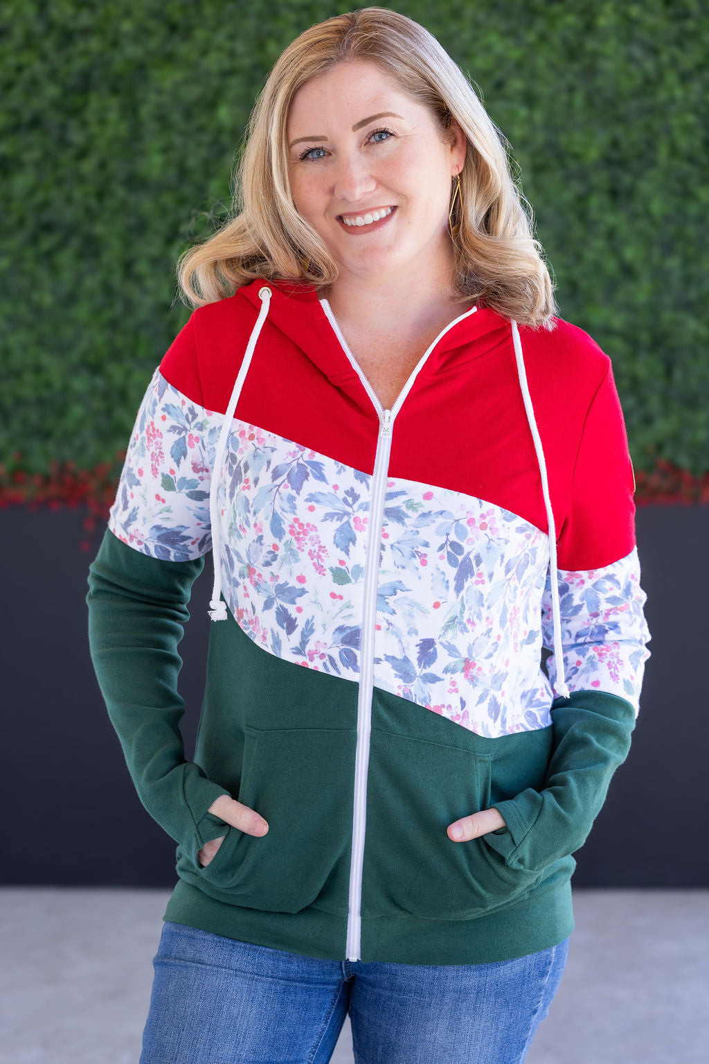 Colorblock Fullzip - Red, Winter Berry, Evergreen