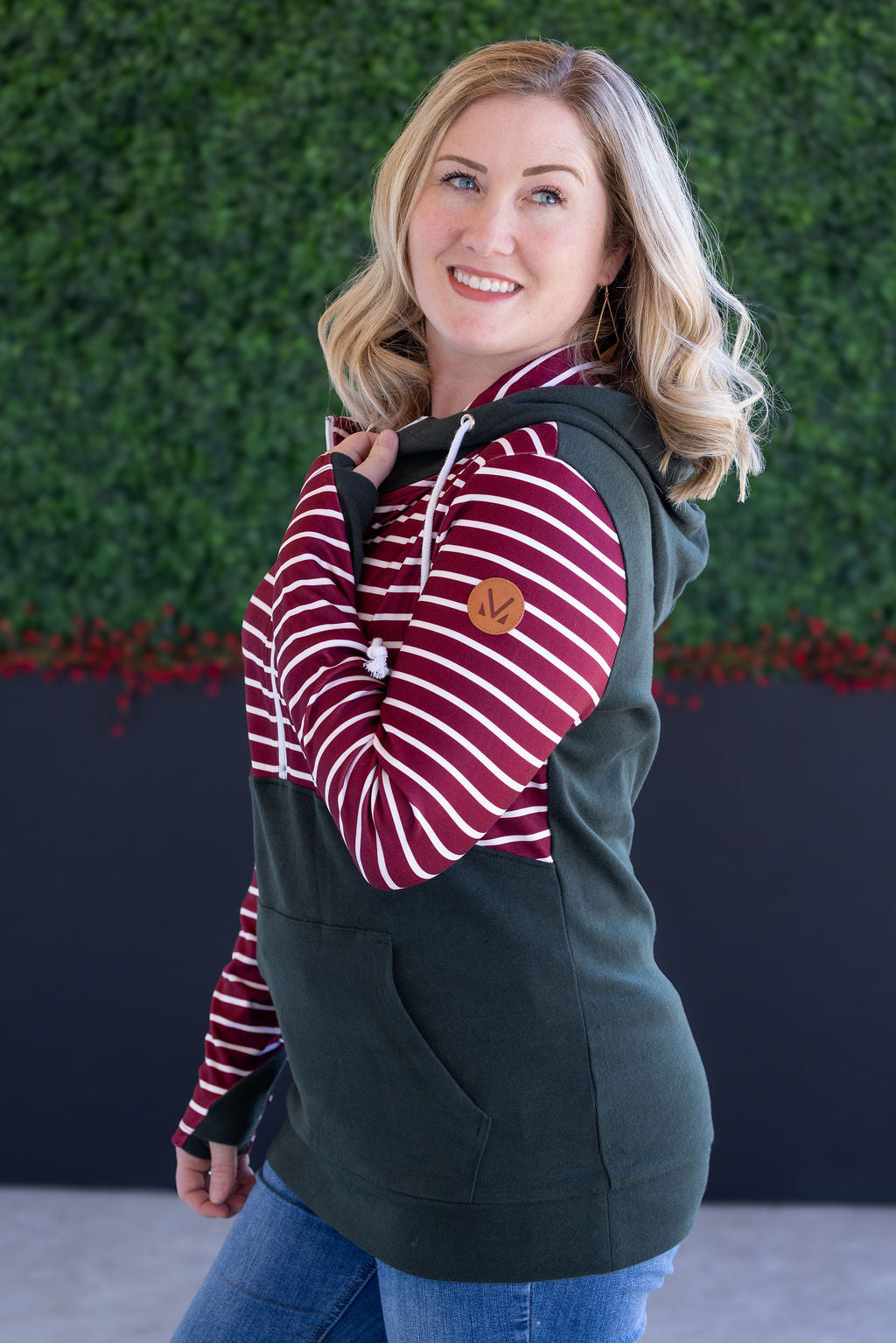 *new* Soft Classic HalfZip Hoodie - Evergreen and Burgundy Stripes