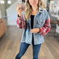 *free ship today* Jean Meets Plaid Hooded Jacket