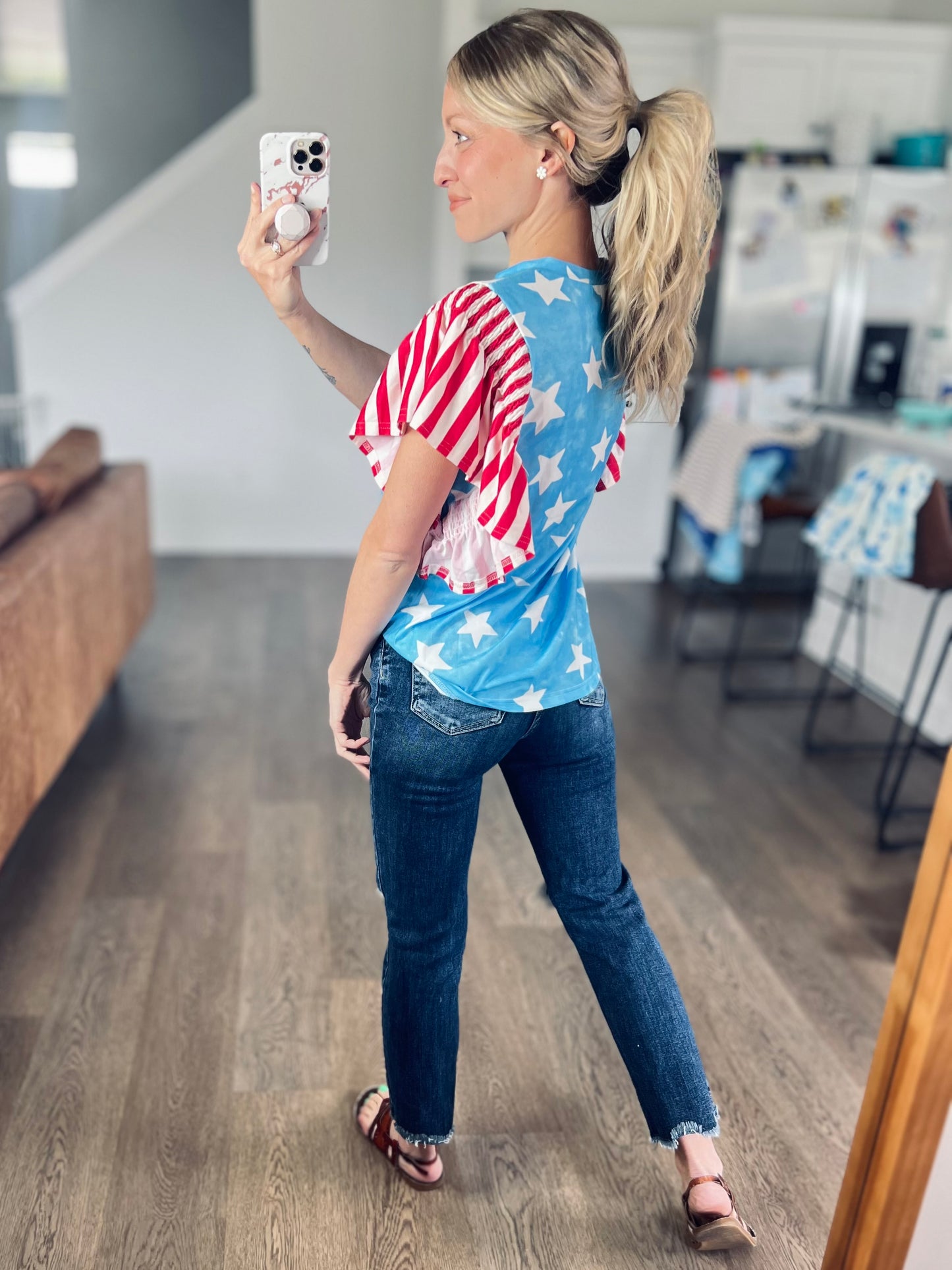 Vintage Star & Stripe Ruffle Sleeve Independence Day Top
