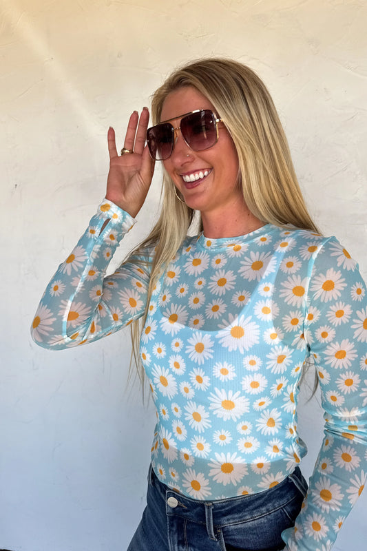 PREORDER: Blue Daisy Mesh Top// eta 2-3 weeks // limited stock