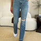 Mid Rise Destroyed Hem Distressed Jeans - Judy Blue