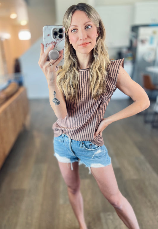 Neutral Stripe Ruffle Top