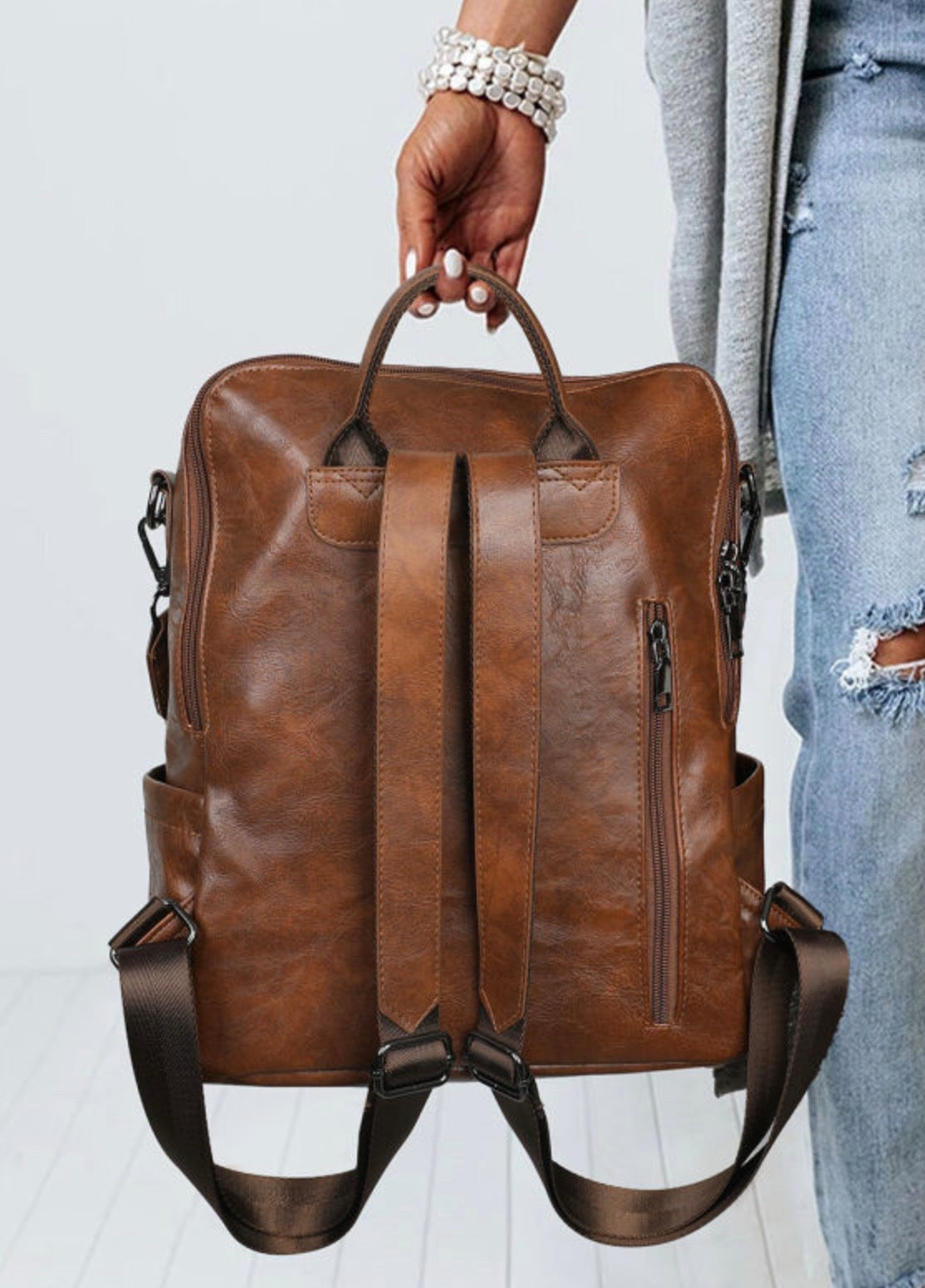 *free ship today* Dark Chocolate PU Leather Backpack