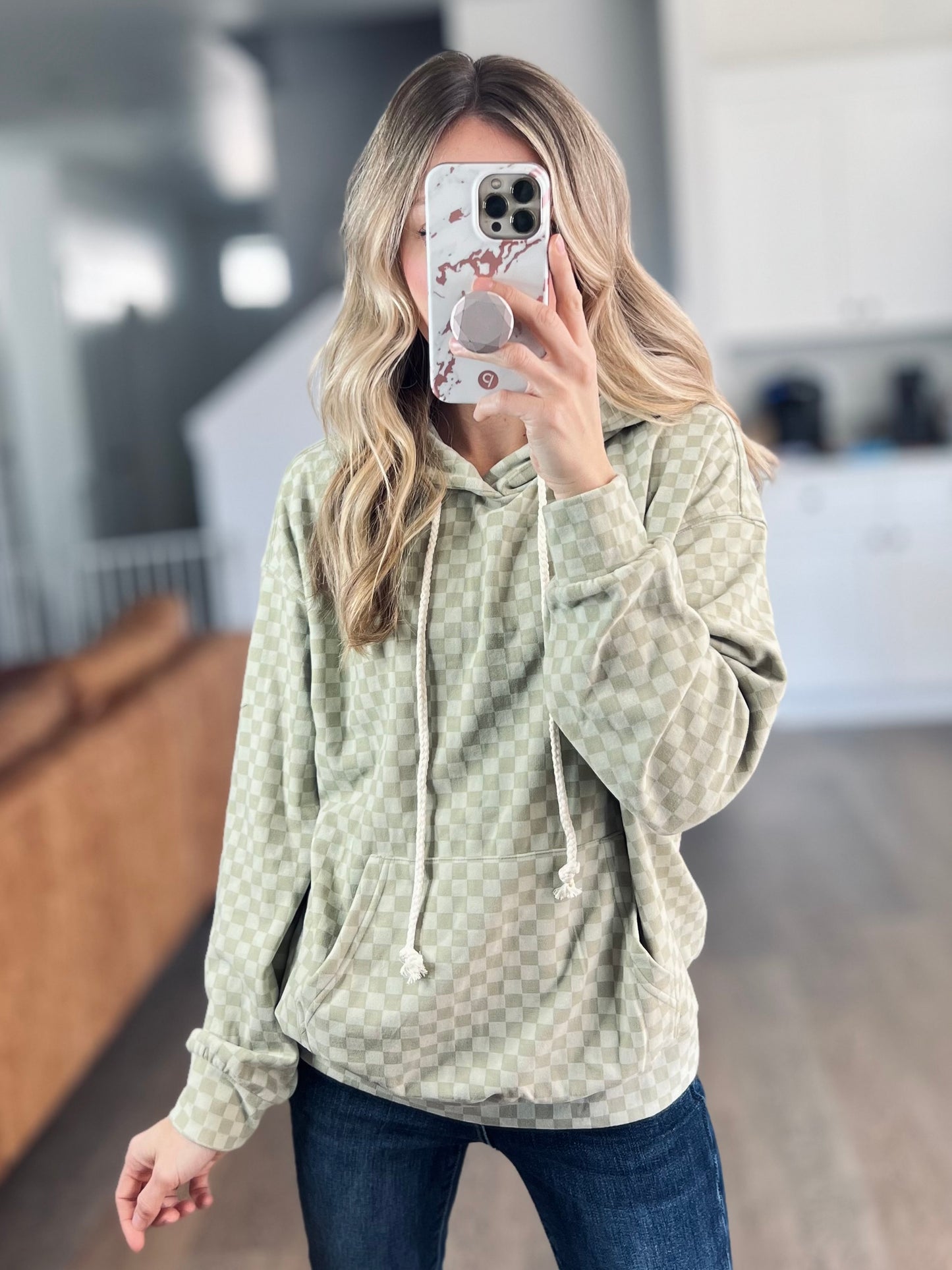 Luxe Checkered Hoodie in Sage